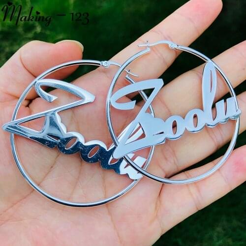 Bamboo Custom Name Earrings Fashion Trend Custom Name Earrings Ladies Personaliy Custom Name Round Stainless Steel Earrings