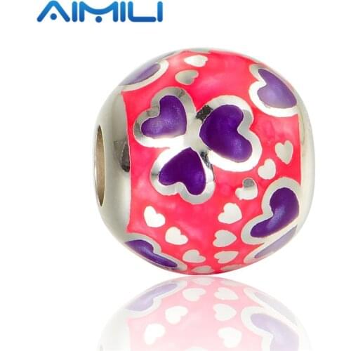 Free Shipping Light Pink Enamel Flower Charm 925-Sterling-Silver Fits European Brand Charms Bracelets AMLD013H20