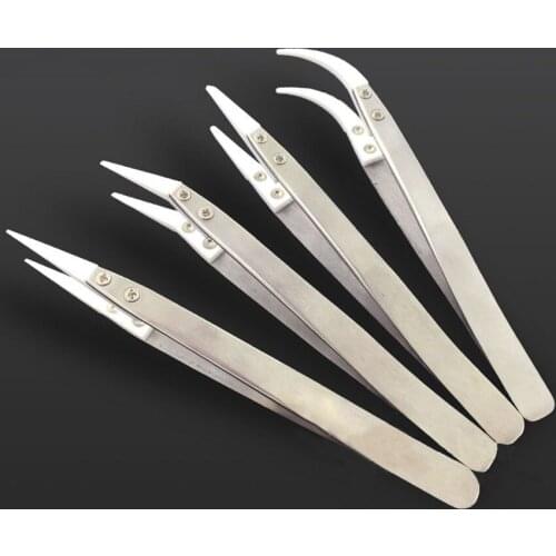 4 Types Choose Ceramic Tweezers Heat Resistant Stainless Steel Body Multifunction Tweezers Hand Tools Curved Straight Tweezer