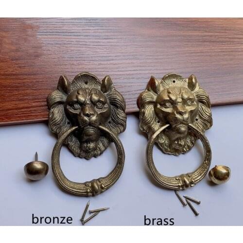 Bronze Retro Lion Door Ring Handle Knocker Vintage Copper Handles For Wooden Door Chinese Brass Wood Gate Knockers