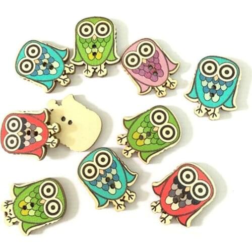 New 25*30 mm Wood Buttons Decorative Scrapbooking Craft button owl type 50pcs Multicolor Painted DIY Accessories 7NK175