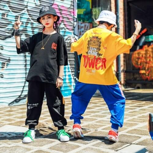 ChildrenS Day Street Dance Costumes Boys Girls Loose Hip-Hop Chinese Style T-Shirt Hiphop Pants Jazz Modern Dance Wear DQS4446