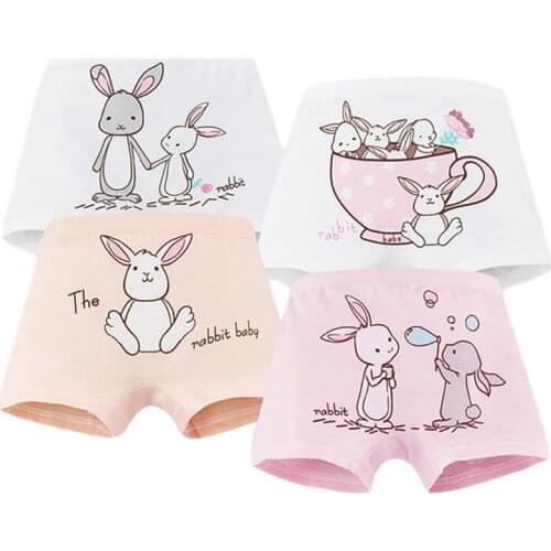 Kids Girls Cotton Boxer Briefs Cartoon Rabbit Print Toddler Underwear Panties