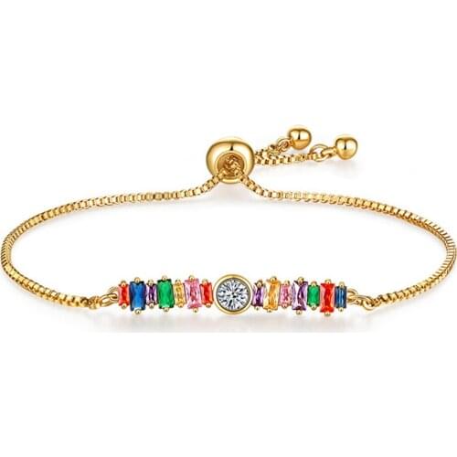 Eif Dock Rainbow irregular Bracelets&Bangles Jewelry CZ Zircon Adjustable Gold Color Tennis Chain Bracelet BeatFriend Gift