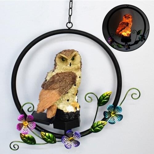 Hot sale solar owl resin pendant wind chime lamp outdoor waterproof garden villa courtyard landscape lawn lamp warm light