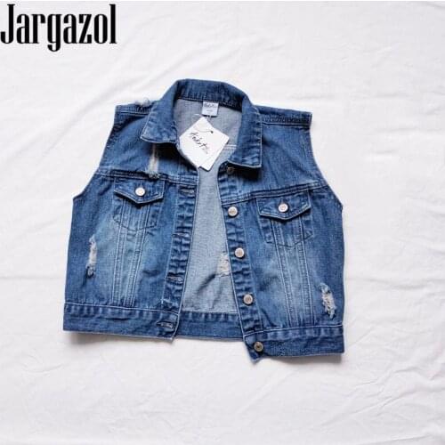 Jargazol Baby Girl Winter Clothes 1-6 Years Little Kids Tops Broken Hole Denim Vest Coat Fall Fashion Korean Children Vests