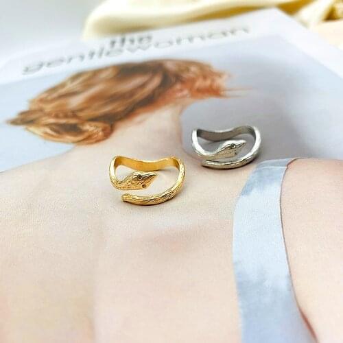 JOUVAL Adjustable Steampunk Snake Open Ring Vintage Animal Finger Rings For Women Girl Color Punk Gothic Fashion Jewelry 2021