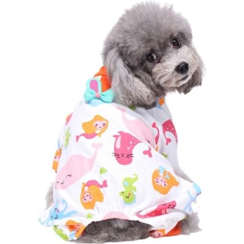 Puppy Paw Love Decoration Coat Dog Jumpsuit Cartoon Printing Long-sleeve Cotton Four-legged Pet Costume Pajamas for Daily Life