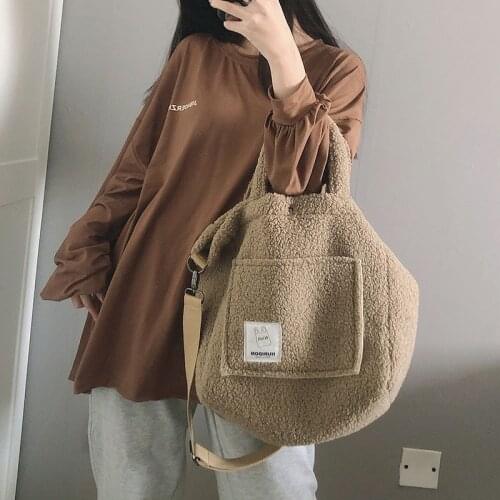 Korean Winter Wool Fluffy Handbags for Women Plush Furry Brand Designer Female Crossbody Bag Weekend Ladies Shoulder Bag 2021
