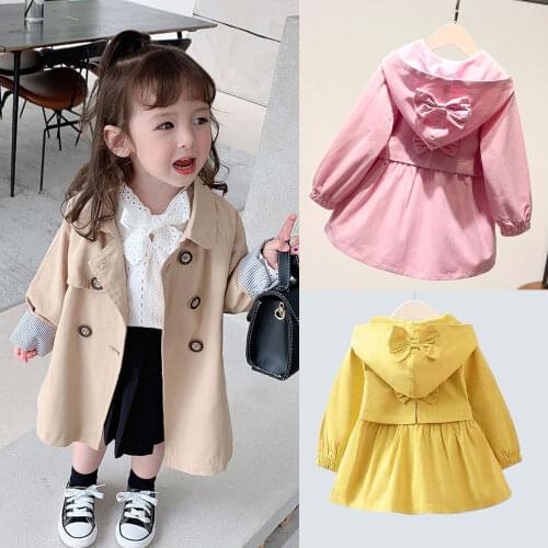 Girls Casual Spring Autumn Jackets hooded Outerwear Fashion Button Windbreaker Children Clothing Cute Girls Coat