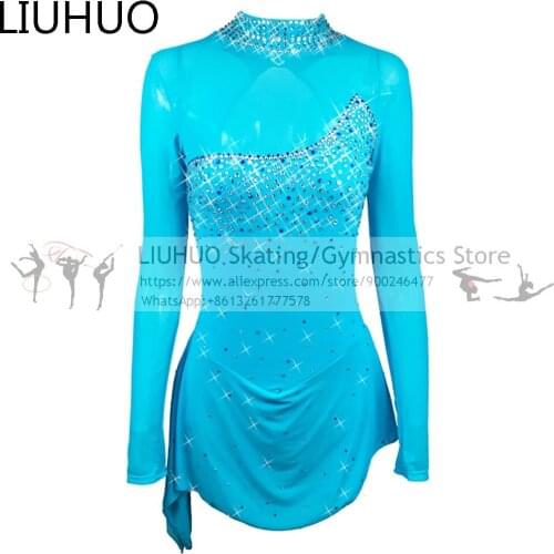 LIUHUO Ice Skating dress girls sky blue ballroom Rhythmic gymnastics apprael ballet skirt Figure Skating dress teens dance dress