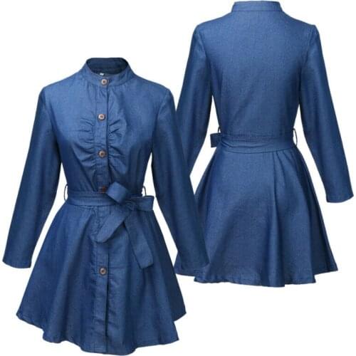 Fashion Womens Denim Jean Long Sleeve Buttons Long Top Blouse Short Shirt Dress