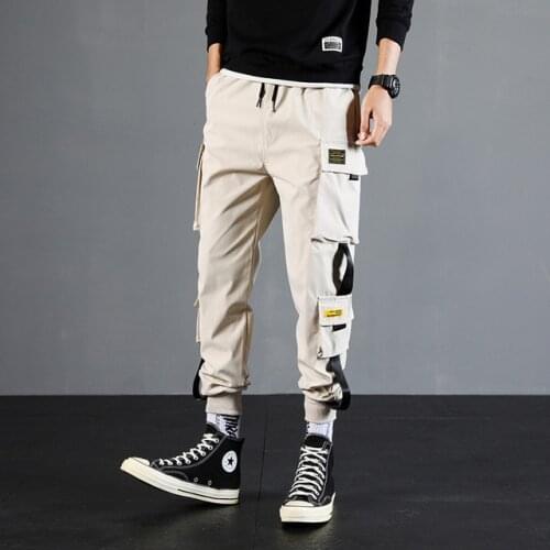 2021 Ribbons Harem Joggers Men Cargo Pants Male Harajuku Fashion Trousers Streetwear Hip Hop Casual Pockets Track Pants S-5XL