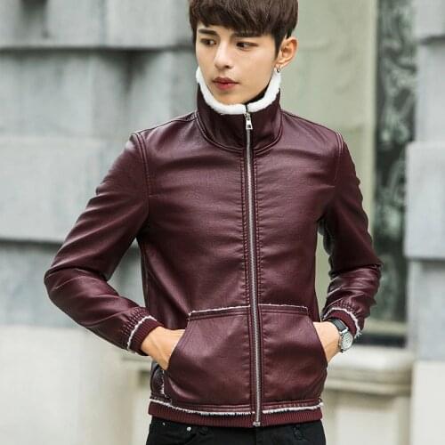 WWKK 2020 Autumn And Winter Men One-piece Leather Coat Mens Slim Fit Short Jacket Leather Jacket Plus Velvet Stand Collar