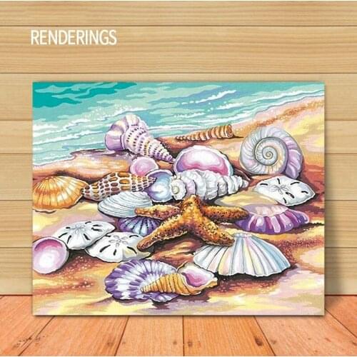 Shell Starfish DIY Painting By Number Kits Acrylic Paints Frame For Adults On Canvas Coloring By Number Picture Decoration Gift