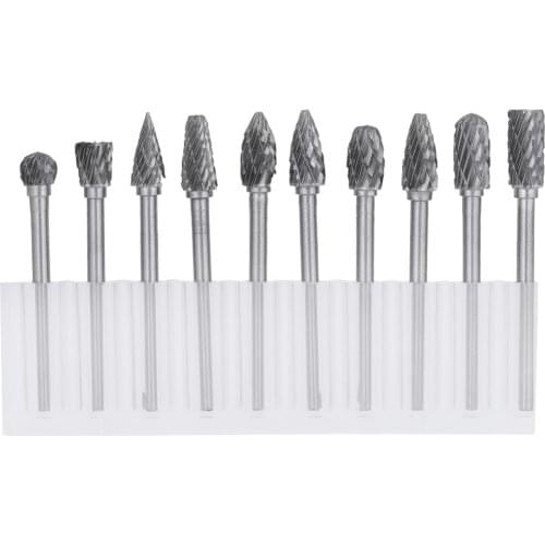10pcs/Box Rotary Burrs Metalworking Rotary Files Tungsten Steel Carbide Tool Drill Bit Set 3mm Shank 6mm Cutting Head Diameter