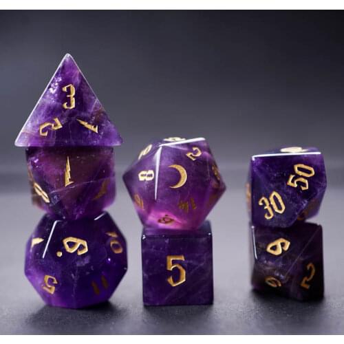 Natural Gems Dice Amethysts Stone Polyhedral Dice D4 D6 D8 D10 D12 D20 Dice For DND RPG COC MTG Desktop Table Board Game Custom