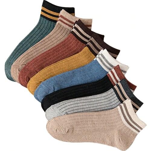 Funny Cute Japanese High School Girls Cotton Loose Striped Crew Socks Colorful Women Harajuku Designer Retro Sox 4 Pairs