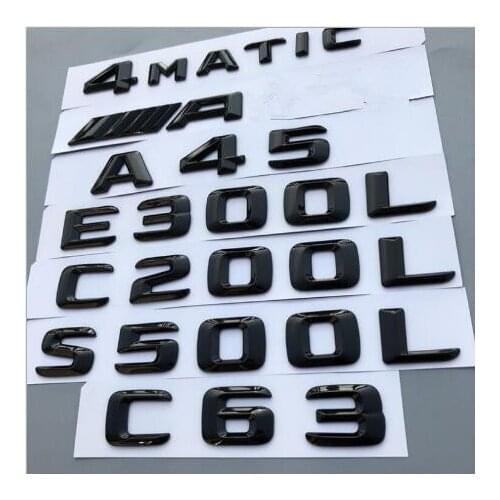 New Flat Gloss Glossy Black Trunk Letters Emblem Emblems Badge for Mercedes A45 E3000L C200L S500L C63 4MATIC FOR AMG