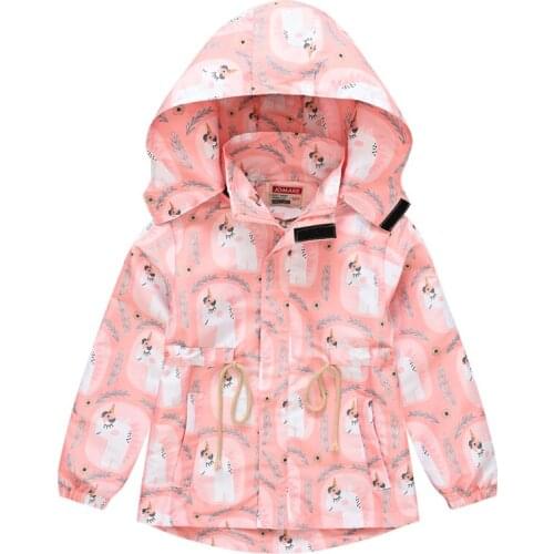 Autumn Children Jackets for Girl Coat Clothes 2021 New Spring Casual Cartoon Print Hooded Long Windbreaker Kids Girl Outerwear