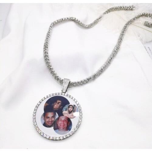 DUOYING Memory Customized Photo DIY Necklace Micro-Inlaid Zircon Large Round Hip-Hop Pendant Necklace For Mens Special Gifts