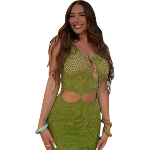 Sexy Bag Hip Ladies Dress Knit Suspenders Hollow Open Back Asymmetric Dress Sexy Short Skirt Fairy Dress Thin Section