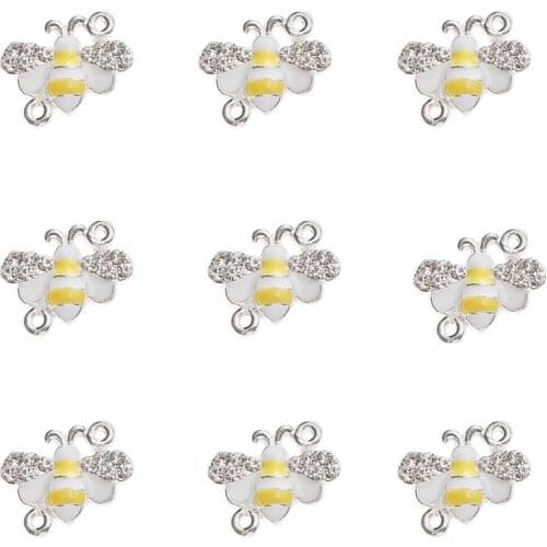 10pcs Charms Bee Insect Animal Connector White Yellow Color Pendant For Jewelry Making DIY Handmade Craft Accessories