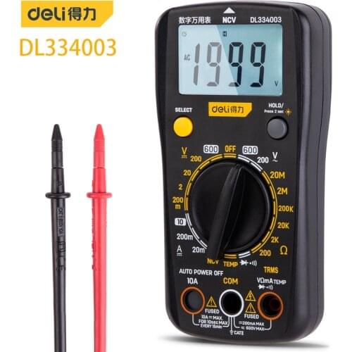 Deli DL334003 Handheld Multimeter Digital Multimeter Manual Range Overload Protection Maximum Display 1999 Lntelligent Anti-Burn