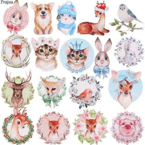 Prajna Heat Transfer Vinyl Animal Rabbit Patch Iron On Transfer For Clothes Baby T-Shirt Stickers Cartoon Deer Thermal Appliques