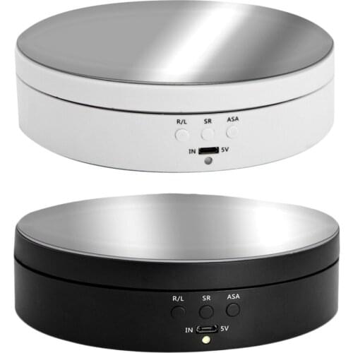 3 Speeds Rotating Display Stand Base Turntable Mirror Top, Battery/USB Powered - 2 Colors for Choose