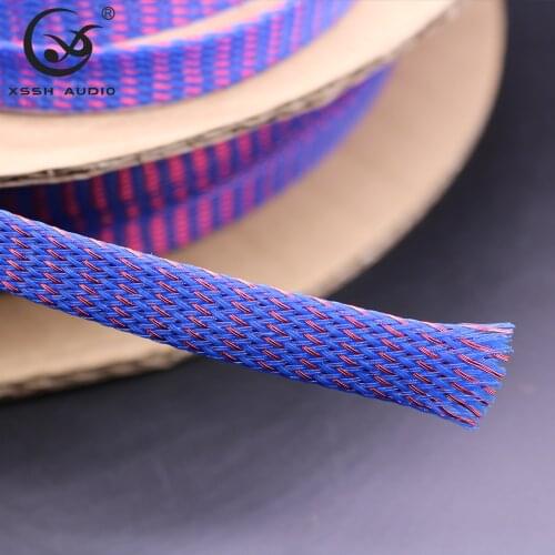 XSSH AUDIO Speaker Power Wire Shield Suspension Woven Copper Nylon 6mm 8mm 12mm 15mm Blue Red Braided Cable Sleeving Sleeve Tube