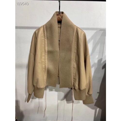 Leather Jacket Women 2020 Autumn Winter Runway Fashion Open Stitch Long Sleeves Black / Apricot Jacket