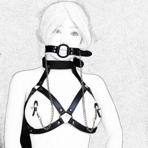 CamaTech PU Leather Restraints Neck Bondage With Nipple Chain Clamps For Women Fetish Erotic Chest Harness Adult Games Sex Toys