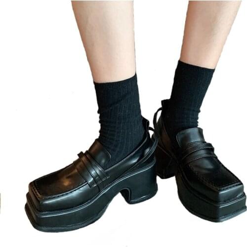 White Heels Women High Heels Platform Chunky Shoes Designer Square Toe Heels Fashion High Quality Black Platform Shoes Harajuku