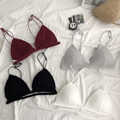 French Style Bra For Women Sexy Thin Belt Bralettle Girls Triangle Cup Underwear Bras Deep V Wireless Soft Thin Seamless Lingeri