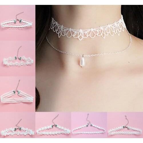 Lace Necklace With Pearl Pendant White Wave Flower Womens Clavicle Pendant Wedding Jewelry Chain Clavicle Chain
