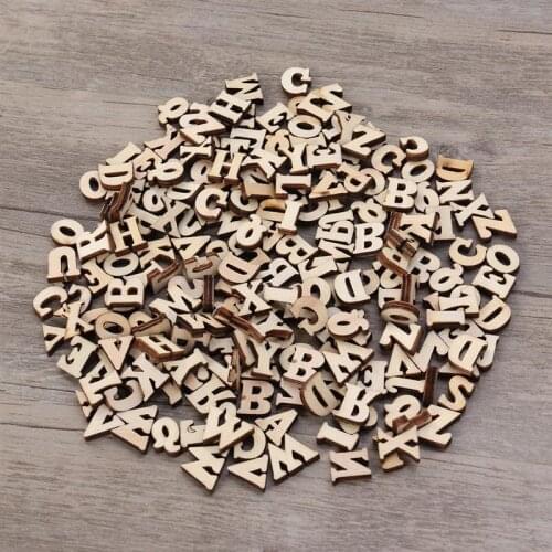 100/200pcs 15mm DIY Doodle Educational Small Wooden Slice Scrapbooking Embellishments DIY Craft Decor (English Letters Pattern)