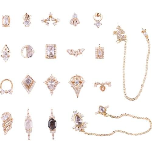 20pc/lot Gold Zircon Nails Charming Crystal Rivet Rhinestone Crown Heart-Shape 3D Nail Art Rivet (JC888-906)Accessory Decoration