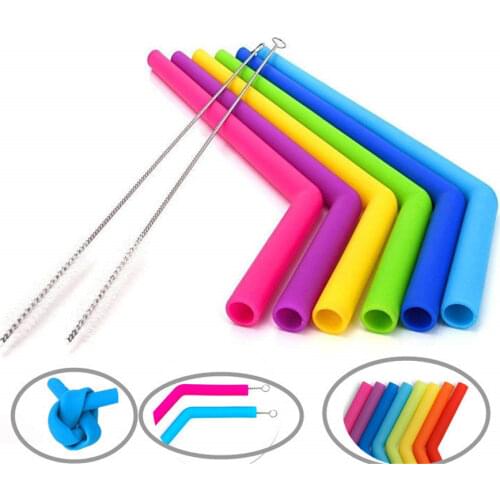30sets/lot Silicone Straw 6pcs Dia 12mm + Stainless Steel Brush Food Grade BPA-free Wide Reusable Bar Drinkware Accessories