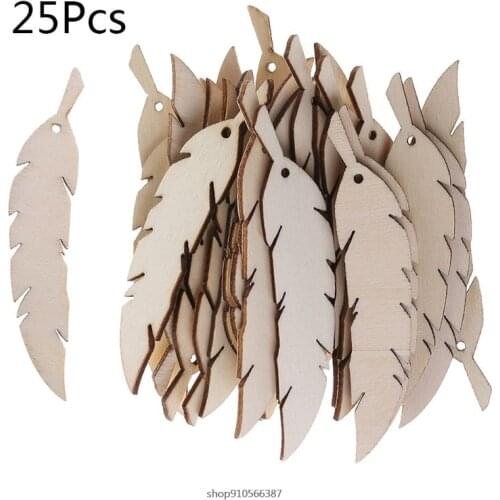 25pcs Laser Cut Wood Feather Embellishment Wooden Shape Craft DIY Wedding Home Decor M11 21 Wholesales