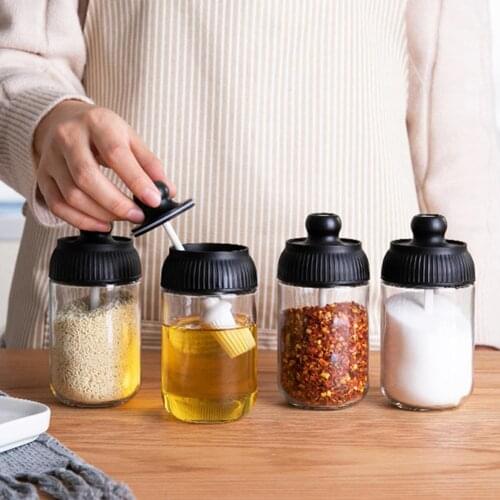 3Pcs Spice Bottles 300ml Glass Olive Oil Spray Oil Sprayer Dispenser Honey Salt Spice Bottle with Brush/ Lid BBQ Kitchen Tools