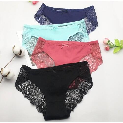 3 Pcs/Lot Lace Panties For Women Sexy Lace Cotton Briefs M L XL 9457