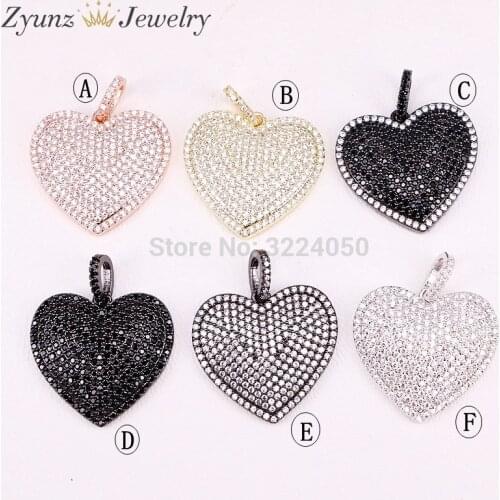 5PCS Full CZ Paved heart shape pendant Charms Vintage Accessories women Jewelry gift