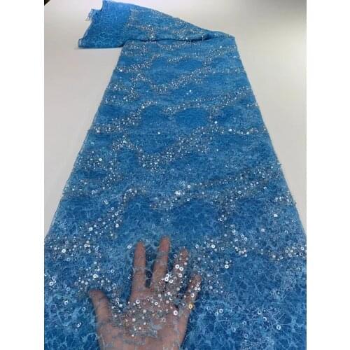 African Lace Fabric SKY BLUE 2021 High Quality French Mesh Lace Fabric with Sequins Nigerian Milk Silk Lace Fabrics For Dress Y