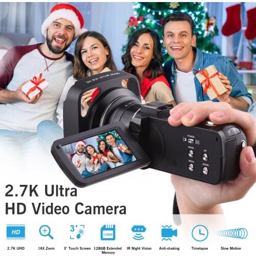 Andoer 2.7K Ultra HD Digital Video Camera DV Camcorder 36MP 16X Zoom 3-inch Rotatable LCD Touch Screen IR Night Vision Motion