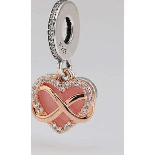 Authentic S925 Silver Pendant Family Forever Dangle Charm fit Lady Bracelet Bangle Pink Enamel CZ