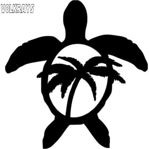 Volkrays Cartoon Car Sticker Sea Turtle Palm Tree Hawaii Accessories Reflective Waterproof Vinyl Decal Black/Silver,13cm*12cm
