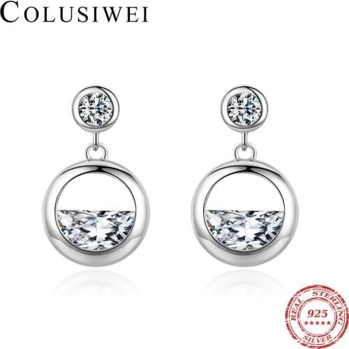 Colusiwei Classic Design 925 Sterling Silver Clear CZ Double Round Circle Drop Earring for Women Dangle Earring Wedding Jewelry