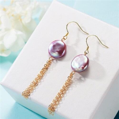 Beautiful Freshwater 12-13mm Purple Color Pearl Earrings Drop Earrings Nice Party Wedding Girl Female Women Gift 10 pairs/lot