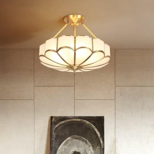 American light luxury all copper ceiling chandelier Simple retro European style copper bedroom room dining room ceiling lamp